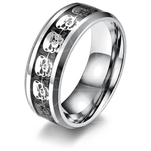 MORTAL SAGA Bague de mariage pour homme motif squelette Damas plaqué noir style punk haute qualité - Product Image 5