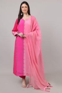 Elegante conjunto de traje Palazzo de 3 piezas para mujer, 3 tonos de rosa con cuentas, trabajo con hilo de lentejuelas, estilo tradicional con estilo. - Product Image 5