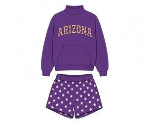 Ensemble pull à col montant pour femme, sweat-shirt imprimé à manches longues, motif étoile, short assorti, streetwear décontracté tendance - Product Image 5