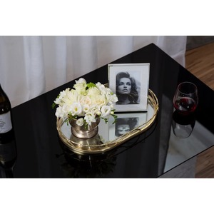Oval <b>Mirrored</b> Storage <b>Tray</b> With Gold Plated Metal Frame Modern Luxury Design For Table Use - Product Image 4