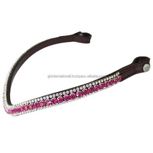 Bandeau de tête pour cheval en cuir italien artisanal, décoré de cristaux Lux fuchsia, chaîne scintillante, bandeau de tête pour bride - Product Image 4
