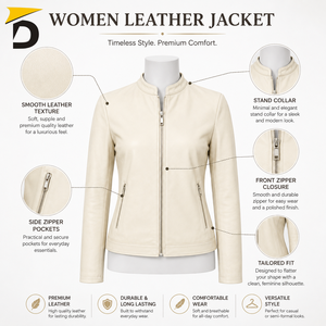Veste matelassée en cuir véritable pour femme, à simple boutonnage, avec col à revers, imperméable et coupe-vent - Product Image 6