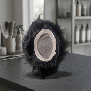 Toupet Taz Hair BD à base de dentelle mono, cheveux raides noirs, raie centrale, texture 28mm, cheveux indiens Remy, nœuds invisibles, densité 130% - Product Image 3