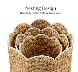Artex HaiNam Natural Water Hyacinth Vietnam Bowl Shape Storage <b>Baskets</b> Set Rustic Style Multi-Purpose Eco-Friendly <b>Handles</b> - Product Image 4