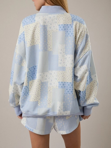 Sudadera de cuello alto para mujer con logo personalizado, estampado de patchwork, manga larga oversize, venta al por mayor del fabricante - Product Image 4