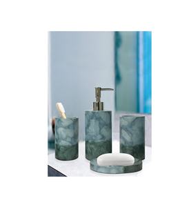 Ensemble d'accessoires de salle de bain en céramique écologique à cinq pièces, motif marbré, porte-savon liquide, distributeur de savon liquide, porte-brosse à dents - Product Image 6