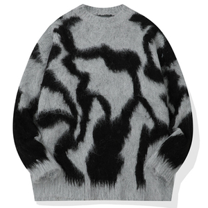 Custom OEM ODM Men Mohair Sweater Oversized Jacquard Knit Pullover Crew Neck Fuzzy Winter Jumper - Product Image 3