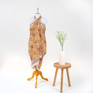 Bloque de mano de algodón impreso verano Hawaiano personalizado Tropical estampado playa Sarong Pareo ropa de playa para mujeres - Product Image 4