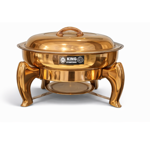 Plat à réchaud rond en acier inoxydable couleur or rose - Product Image 1