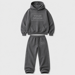 Ensemble assorti surdimensionné personnalisé avec logo sérigraphié pour femme, en molleton de coton et polyester, avec poches latérales et taille côtelée, style streetwear privé - Product Image 2