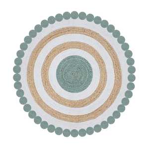 Tapis rond en jute tressé à la main avec tissu en coton intégré, tapis écologique pour salon et couloir - Product Image 1