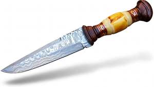 Herramienta Utilitaria para Exteriores de Acero de Damasco Hecha a Mano con Mango Segmentado de Hueso de Camello Natural y Madera de Nogal - Product Image 5