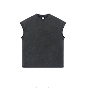 เสื้อยืดแขนกุดทรงโอเวอร์ไซส์สำหรับผู้ชาย ทรงบ็อกซี่ สกรีนโลโก้ได้ สไตล์วินเทจ ล้างสีแบบแอซิดวอช เสื้อกล้ามขายส่ง ผ้าฝ้ายคุณภาพสูง เสื้อยืดไซส์ใหญ่พิเศษ - Product Image 4