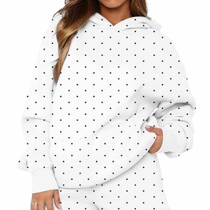 Wholesale Custom Women <b>Brown</b> Polka Dot Hoodie Oversized Cotton <b>Fleece</b> Loose Fit Preppy Streetwear Pullover Sweatshirt - Product Image 3
