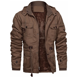Mens Vintage 100% Cotton Winter <b>Jacket</b> Detachable Hood <b>Fleece</b> <b>Lining</b> Stand Collar Canvas Zipper Closure Custom OEM Service - Product Image 1