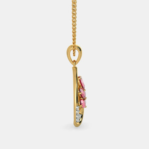 Collar con Colgante de Diamante Cultivado en Laboratorio en Forma de Lágrima y Hoja de Rubí en Oro Amarillo - Product Image 2