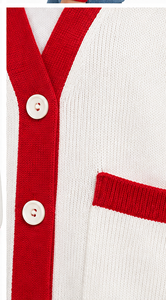 Cardigan en tricot personnalisé pour femme, col en V, boutonné, manches longues, bordure contrastante, style preppy, coupe classique, marque privée - Product Image 6