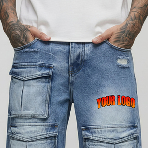 Pantalones Cortos de Mezclilla al por Mayor 100% Algodón Sólido para Hombre, Jorts de Mezclilla de Cintura Media con Botones, Ajuste Holgado, Dobladillo sin Rematar, Ecológicos - Product Image 4