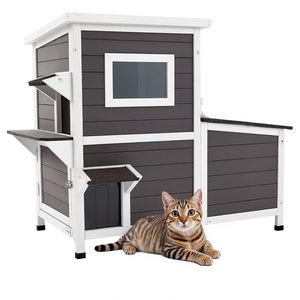 Casa per gatti in legno all'aperto a 2 piani 42 \ "X 25 \" X 34 \ "inverno rialzato per gatti - Product Image 1
