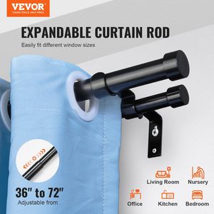 "Barre per tende doppie da 1 pollice 72/24 36-68 pollici telescopiche doppie aste per tendaggi nere per finestre Finials 3-6ft facile installazione" - Product Image 2