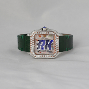 Montre de luxe de haute qualité avec verre en quartz moissanite carré, boîtier en acier inoxydable, chiffres arc-en-ciel, bracelet en cuir - Product Image 1