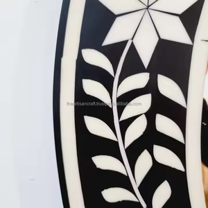 Diseño tradicional hecho a mano, marco de incrustaciones de hueso Floral blanco y negro, espejo de pared, espejo redondo, decoración de baño y dormitorio - Product Image 2