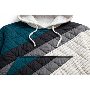 Men Women Teal Black Grey White Diagonal Stripe <b>Quilted</b> <b>Hoodie</b> Color Block Padded Cotton Fleece Casual Winter Pullover Tops - Product Image 5