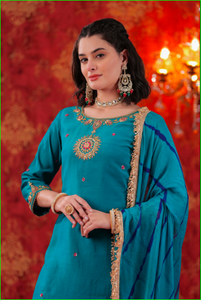 Conjunto Sharara Firoza Turquesa con Dupatta Leheriya - Product Image 5