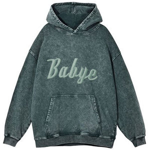 Übergroßer Stonewashed Baumwoll-Hoodie mit Gesticktem Babaye-Logo Vordertasche Unisex Herbstbekleidung - Product Image 1
