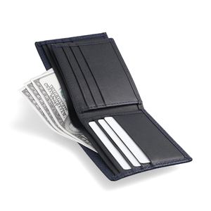 Men Luxury Multifunctional Short <b>Card</b> <b>Holder</b> Wholesale Navy Blue Genuine Leather Bifold High Quality RFID Blocking Custom Logo - Product Image 2