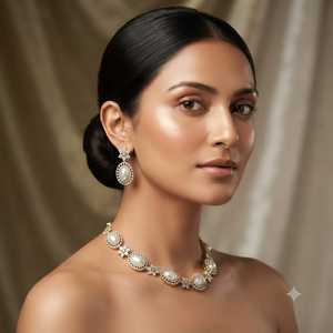 ชุดสร้อยคอและต่างหูคลาสสิกประดับมุกชุบทองคำแท้ ดีไซน์สวยงาม ประดับด้วยเพชรซิร์คอน เหมาะสำหรับเป็นของขวัญในงานปาร์ตี้หรืองานหมั้นสำหรับผู้หญิง - Product Image 1