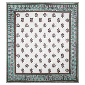 Drap de lit double en coton pur imprimé floral avec housses d'oreiller, bordure turquoise, textile de maison indien - Product Image 4