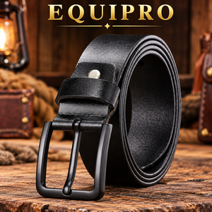 Cinturón de Cuero Genuino de Vaca Negro para Hombre Equipro, Hebilla de Aleación, Duradero, Casual, Vintage, a Rayas, Listo para Regalo - Product Image 2