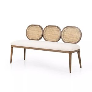 Unique Triple Oval Cane <b>Back</b> Dining Bench with Solid Wood Frame and Soft Fabric <b>Cushion</b> for Luxury Interior Furniture Projects - Product Image 3