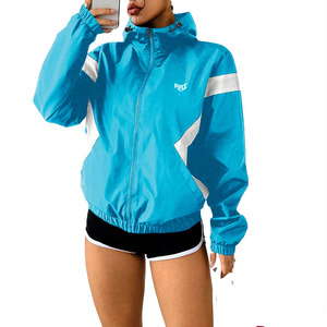 Chaqueta Cortavientos Ligera con Capucha Color Cian para Mujer - Chaqueta Cortavientos Personalizada de Alta Calidad - Product Image 1