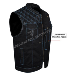 High Quality Diamond Cut Genuine Leather&Canvas Winter Formal Street Wear Motorcycle <b>Vest</b> Slim Sleeveless Design - Product Image 3