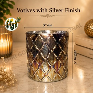 Porte-bougie votif en verre gaufré rond de 2,5 pouces de diamètre, finition argentée, fait main, haute qualité, pour la décoration de la maison - Product Image 6