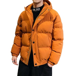 Veste d'hiver à capuche pour homme, rembourrée en polyester épais, coupe-vent, style décontracté, couleur orange, fermeture éclair, coupe régulière - Product Image 1
