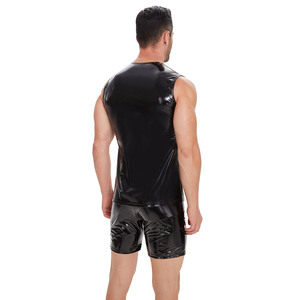 Chaleco sin mangas negro brillante para hombre, cuello en V, con botones al frente, efecto mojado, poliéster, estilo gótico, ropa exterior de verano - Product Image 2