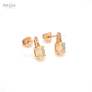 ผู้จัดจำหน่ายขายส่ง ต่างหูโอปอลทรงรีขนาด 6x4 มม. ประดับเพชรในทองคำขาว 14k พร้อมจัดส่ง - Product Image 3