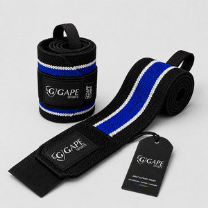 GAPE SPORTS Bandes de soutien pour poignets Noir Bleu Blanc Fermeture réglable à scratch pour la musculation et l'entraînement de force OEM - Product Image 1