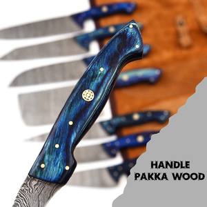 Juego de Cuchillos de Chef de Acero de Damasco con Mango de Madera Pakka, Ocho Piezas, Forjados a Mano, Personalizados, OEM, Cuchillos de Cocina Profesionales con Bolsa - Product Image 3