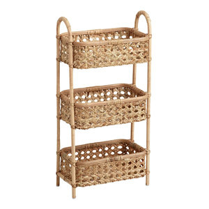 Hot Selling Handcrafted Natural Rattan 3-Tier Standing <b>Storage</b> <b>Shelf</b> Organizer <b>Basket</b> Tower Suitable for Home & Bathroom Decor - Product Image 1