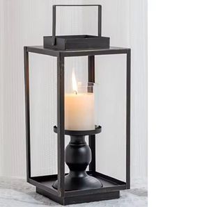 Lanterne à bougie moderne en métal noir avec cadre en verre, porte-bougie décoratif, lanterne de table intérieure/extérieure, décoration de mariage à domicile - Product Image 1