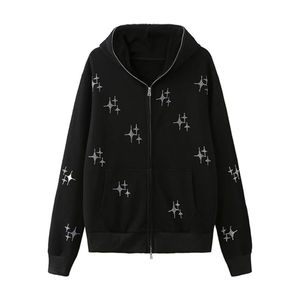 เสื้อฮู้ดดี้ประดับเพชรซิปแบบมีสไตล์ ปี 2026 ดีไซน์ทันสมัยสำหรับทุกเพศ สไตล์ฮิปฮอปแนวสตรีทแฟชั่น ผลิตจากผ้าฝ้ายฟลีซ 100% ให้ความอบอุ่นในฤดูหนาว - Product Image 1