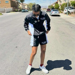 Men's Hooded Windbreaker <b>Shorts</b> Set-Solid Color Printed Design Eco-Friendly Polyester/Nylon Material - Product Image 5