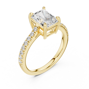 Bague de fiançailles et de mariage en or jaune avec diamant de laboratoire taille radiant pavé pour femme - Product Image 3