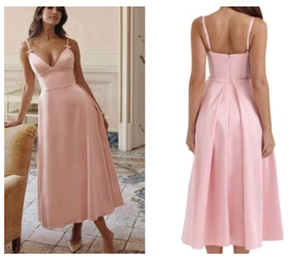 Robe de soirée élégante et minimaliste pour femme, fines bretelles spaghetti, printemps été début d'automne, robe midi rose pour femme, robe de soirée aline - Product Image 1