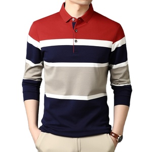 Polo à manches longues rayé en tricot pour homme, coupe décontractée, rose, marine, gris - Product Image 4