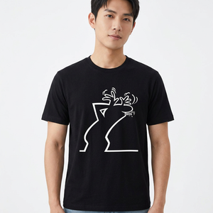เสื้อยืดแขนสั้นสีดำสำหรับผู้ชาย ลายเส้นรูปกวางเรนเดียร์สีขาว คอกลม สไตล์ลำลอง ทรงปกติ ผ้าเจอร์ซีย์คอตตอนพิมพ์ลาย - Product Image 6